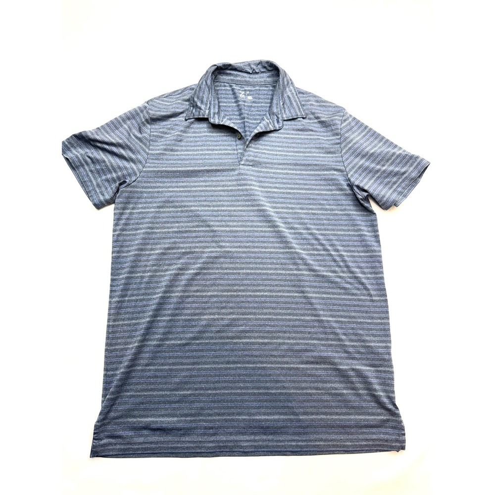 ZELLA Mens Small Blue Stripe Performance Short Sleeve Polo Shirt P17